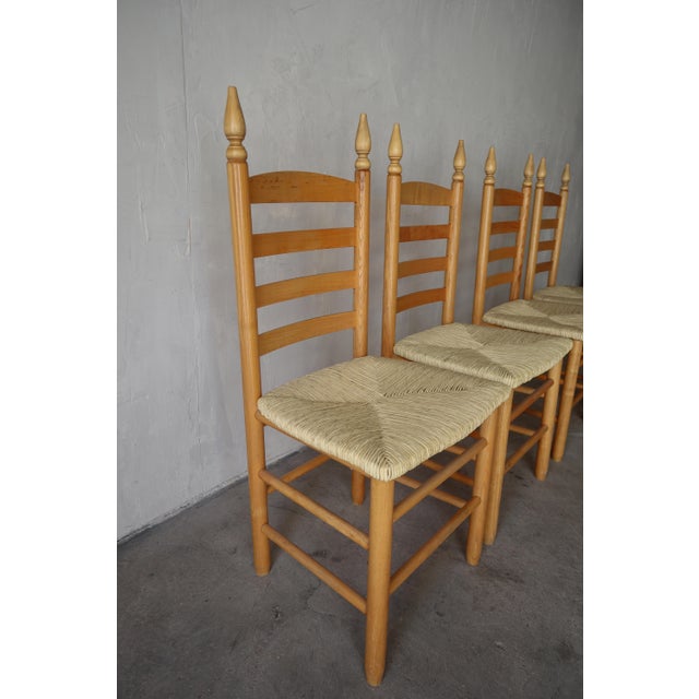 Nice set of 8 Italian rush and Pine dining chairs. Beautiful minimalist design. Chairs are in excellent condition overall...