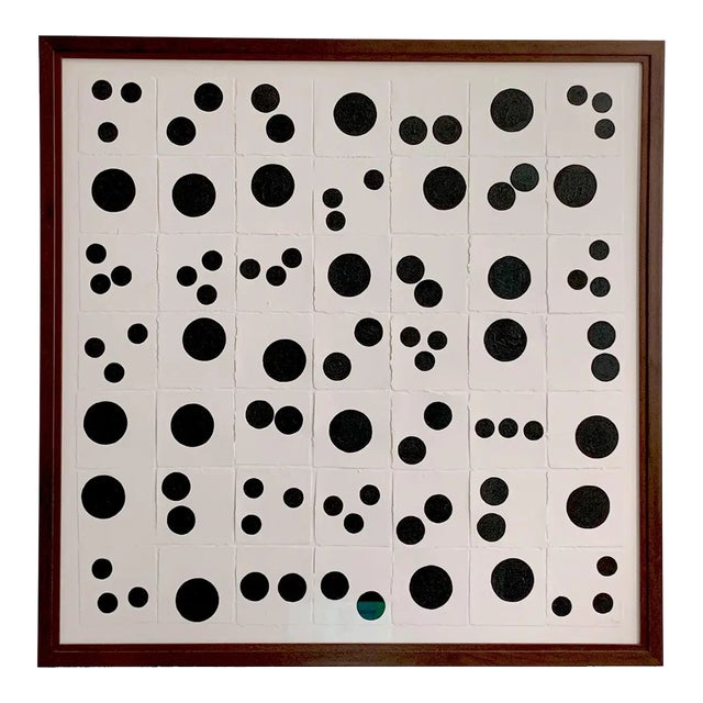 Abstract Black Dot Artwork on Handmade Paper, Gesso Framed Wall Art by Jake Poser For Sale