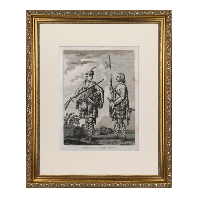 19th Century Engraving of a an Officer and Sergeant of the Scottish Highland Regiment 1801 For Sale