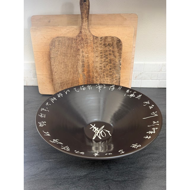 Large Vintage Kanji Chinese Porcelain Calligraphy Bowl For Sale - Image 6 of 10