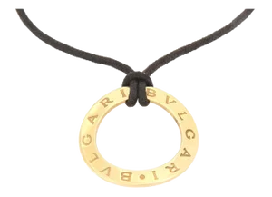 Bvlgari 18k Yellow Gold Open Wave Design Engraved Pendant & Cord Necklace