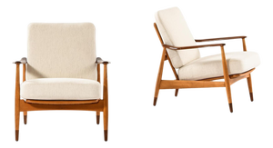 Easy Chairs in Beech and Fabric from Arne Vodder, 1950s, Set of 2