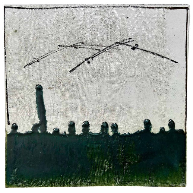 Taisho Oribe-Ware Toban Ceramic Tea Ceremony Tile, Japan, 1920s For Sale