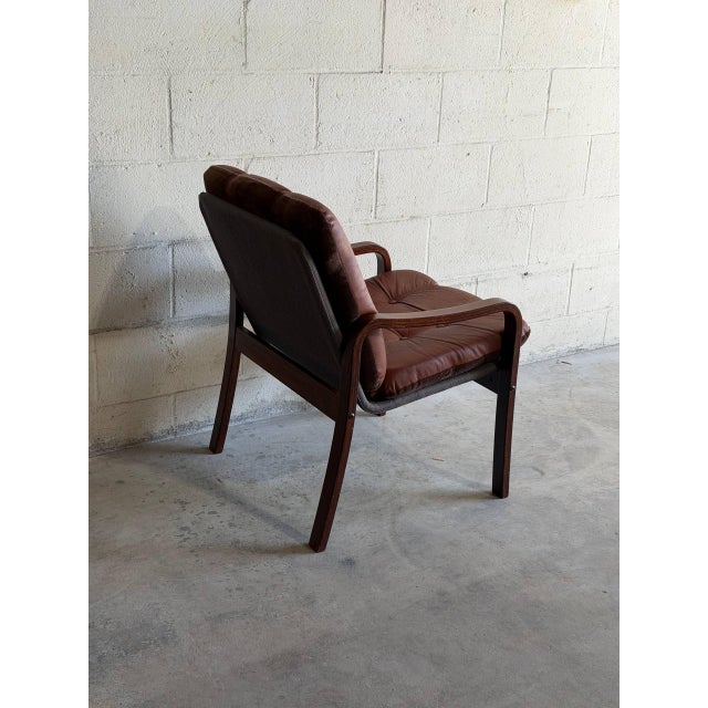 1960s Danish Mid Century Modern Rosewood Lounge Chair Leather Scandinavian Accent Armchair For Sale - Image 4 of 9