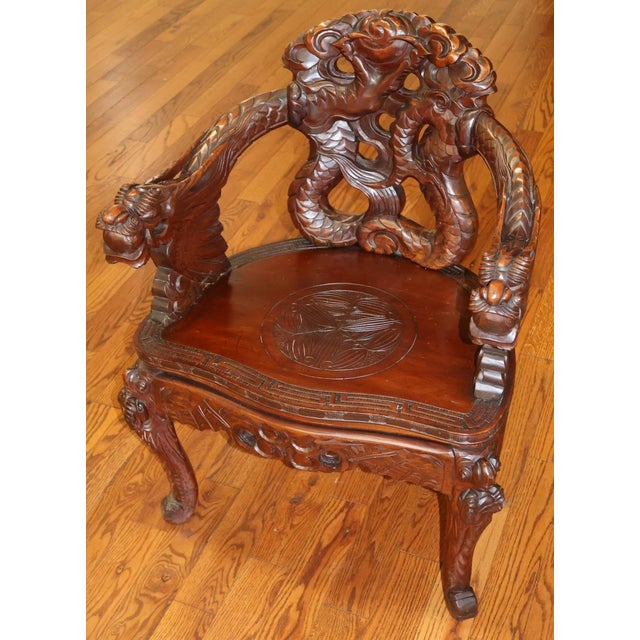 Japanese Antique Late 19th Century Meiji Japanese Dragon Carved Chair For Sale - Image 3 of 7