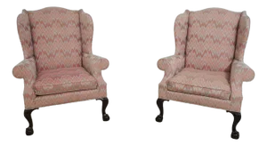Pair Kindel Ball & Claw Chippendale Mahogany Wing Chairs