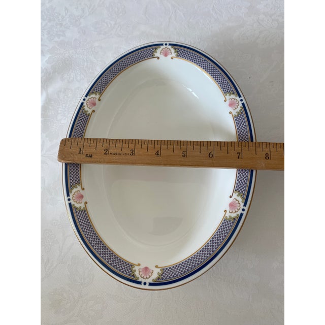 Late 20th Century Wedgwood Waverley Bone China Oval Serving Bowl Blue Design With Pink Shells Mint Condition. For Sale In Denver - Image 6 of 12
