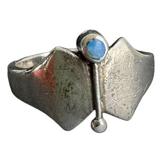 Vintage Opal Sterling Silver Modernist Ring MCM Butterfly Size 7 - 7.5 For Sale