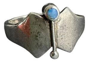 Vintage Opal Sterling Silver Modernist Ring MCM Butterfly Size 7 - 7.5