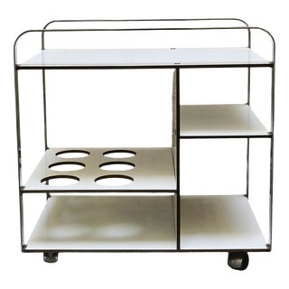 Chrome and White Laminate Serving Trolley, Italy, 1970s For Sale