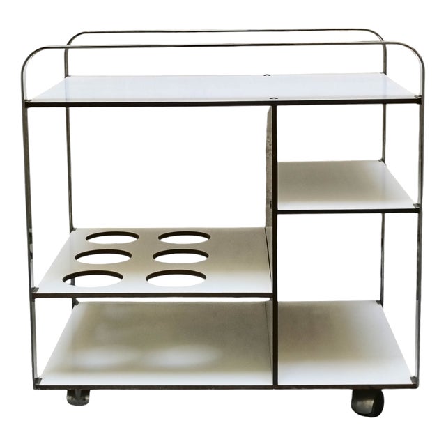 Chrome and White Laminate Serving Trolley, Italy, 1970s For Sale