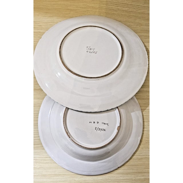 Mid-Century Modern Vintage Peasant Valley Italian Pottery Green Rooster Plate 10" / 9" Bowl For Sale - Image 3 of 4