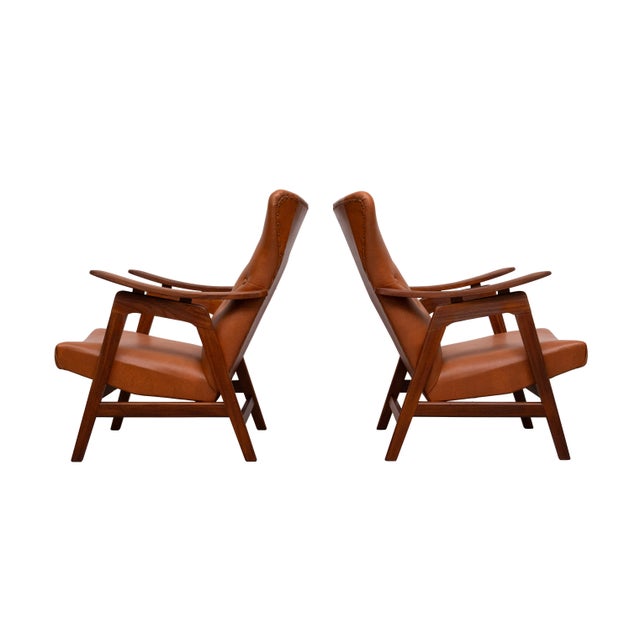 Teak and Faux Leather Lounge Chairs, Holland, 1960s, Set of 2 For Sale - Image 4 of 11