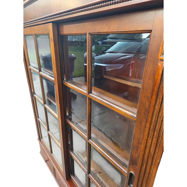 1990s Ethan Allen Townhouse Sliding Door China Cabinet Display Curio Bookcase Hutch For Sale - Image 17 of 18