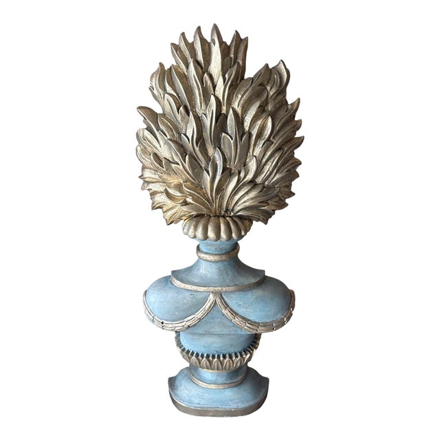 Vintage Italian Carved Wooden Sculpture of an Urn With Flame. For Sale