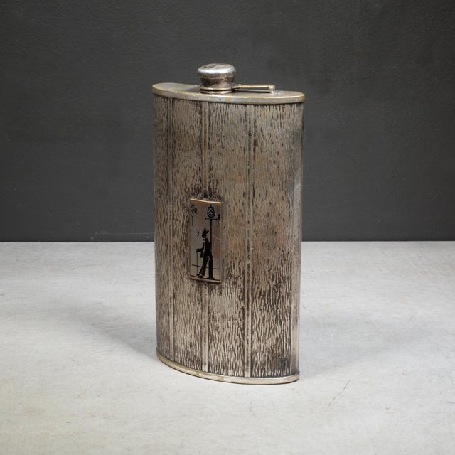 Early 20th Century Art Deco Monogrammed Nickel Silver Flask For Sale - Image 4 of 8