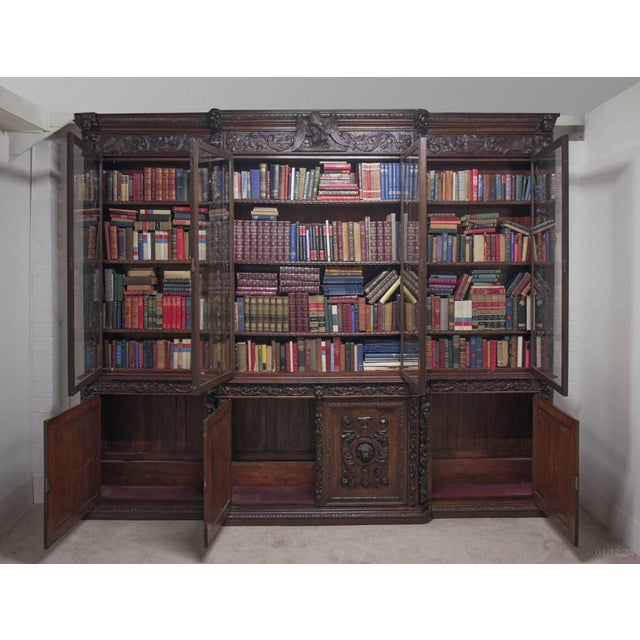 Victorian Carved Oak Breakfront Bookcase, 1870s For Sale - Image 11 of 18