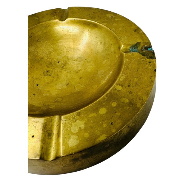 Brass Pair of Vintage 1950s Italian Solid Brass Ashtrays, Heavy Cast 12oz Mid Century Modern Catchall Dishes, Original Patina Hollywood Regency For Sale - Image 8 of 16