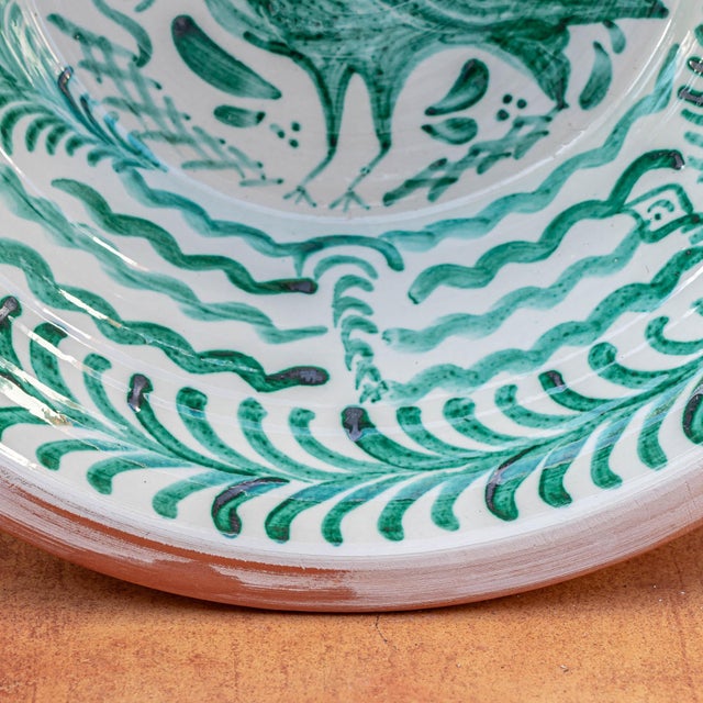 Cream Large Spanish Hand-Painted Revival Lebrillo Ceramic Bowl with Bird from Granada Pottery, 2010s For Sale - Image 8 of 13