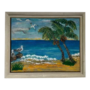 1966 Magid Tropical Coastal Landscape Oil Painting, Framed