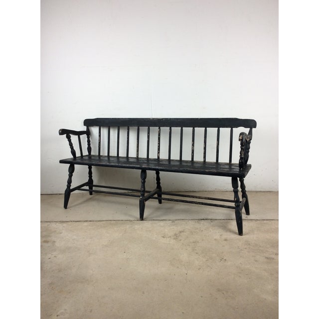 Antique Black Painted Deacons Bench For Sale - Image 14 of 18