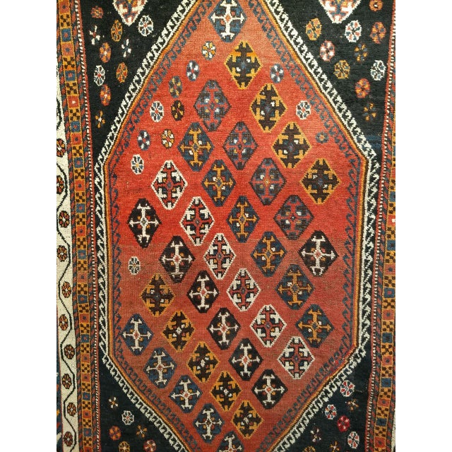 Vintage Persian Qashqai Tribal Area Rug, Hand-Knotted Wool, Geometric Pattern, 5x7, Rust & Navy For Sale - Image 10 of 16