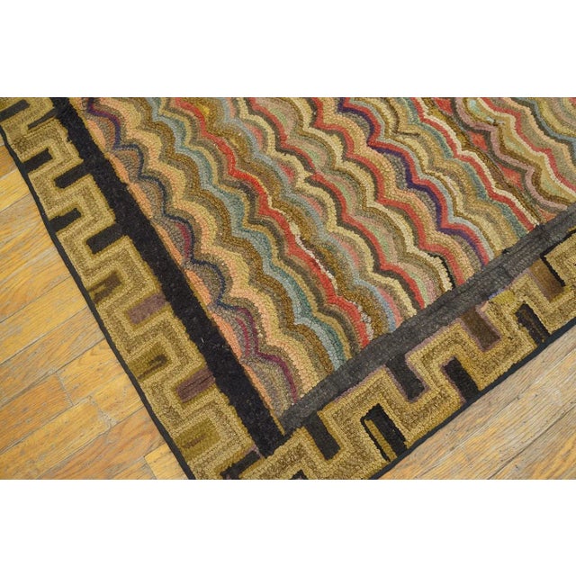 Textile 1890s Multicolor Geoemtric Antique American Hooked Rug 4'2"x4'10" Woven Wool Carpet For Sale - Image 7 of 12