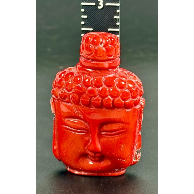 Rare Red Coral Buddha Head Snuff Bottle For Sale - Image 12 of 13