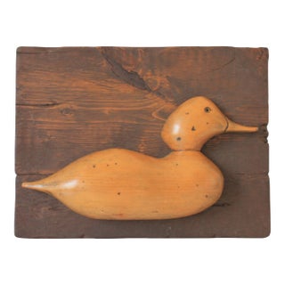 Vintage Hand Carved Wood Duck Wall Hanging For Sale