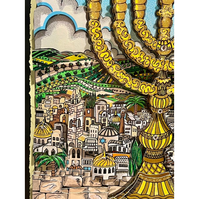 Charles Fazzino a Light for Israel 3d Serigraph Pr 96/100 Signed Judaica Menorah Masada Framed For Sale - Image 13 of 14