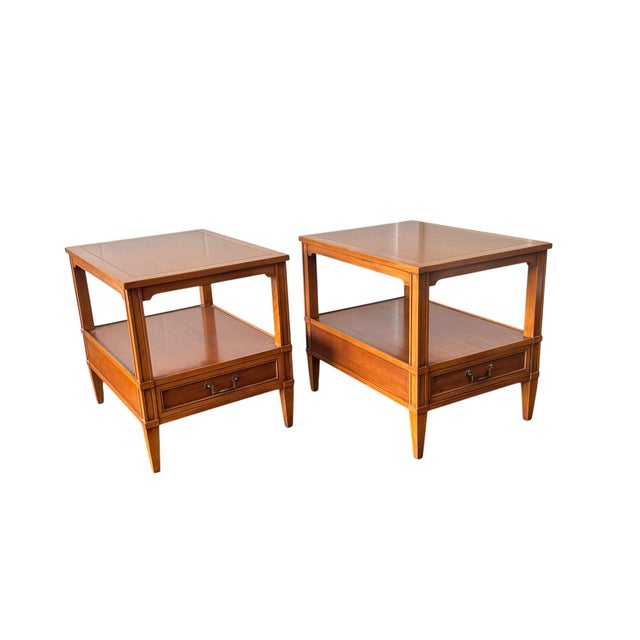 Wood Hekman Mid-Century Modern Walnut End Tables With Drawer and Open Shelf - A Pair For Sale - Image 7 of 13