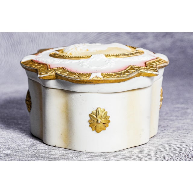 Stunning Hand Painted German Porcelain Antique Victorian Neoclassical Design Jewelry Dresser Box For Sale - Image 15 of 15