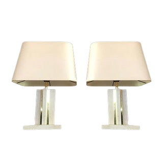 Brass and Travertine Table Lamps, 1970s, Set of 2 For Sale