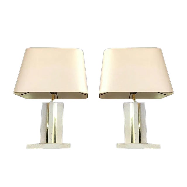 Brass and Travertine Table Lamps, 1970s, Set of 2 For Sale