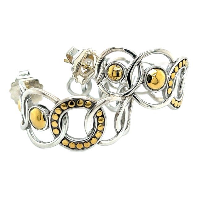 Late 20th Century John Hardy Estate Hoop Earrings 22k Gold + Silver, A Pair For Sale