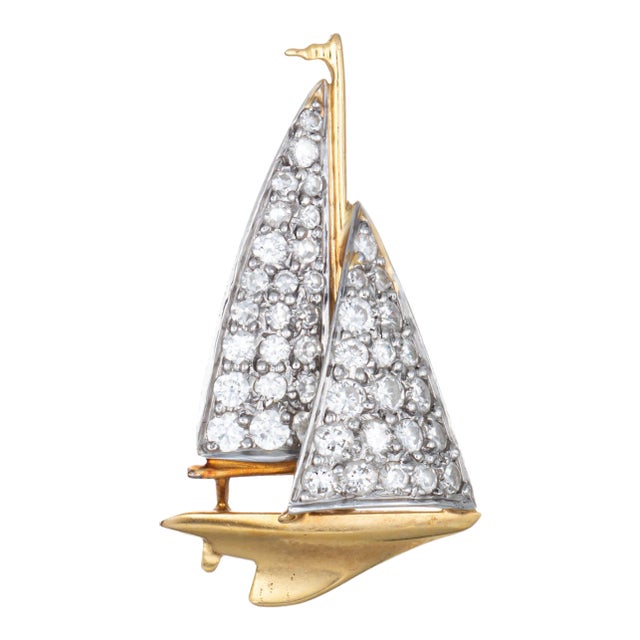 1920s McTeigue Sailboat Pendant Vintage Diamond Platinum 18k Gold Art Deco Jewelry For Sale