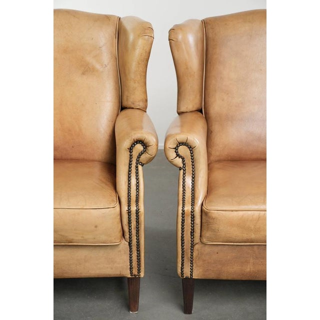 Wing Club Chairs in Light Cowhide Leather, Set of 2 For Sale - Image 10 of 16