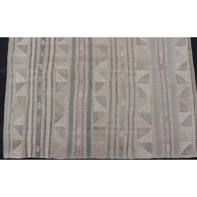 Vintage Turkish Kilim Rug With Soft Geometric Stripes in Sage, Blush, and Taupe For Sale - Image 9 of 11