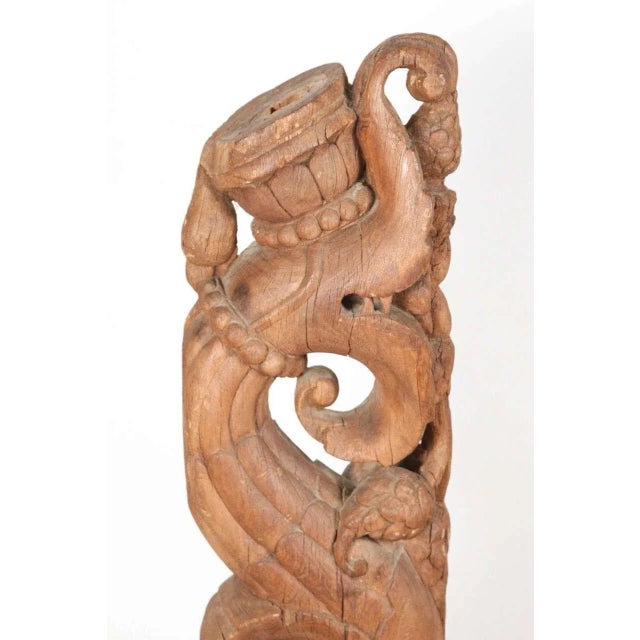 Pair of Antique Indian Carved Wood Architectural Temple Fragments on Stands For Sale - Image 9 of 15