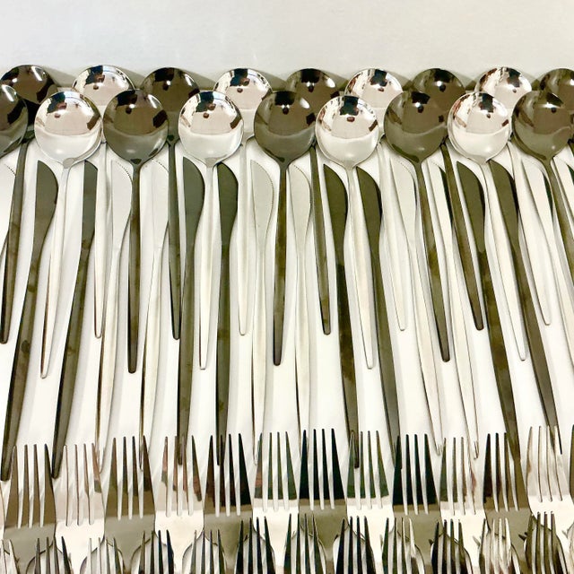 Vintage Contemporary Modern Silver & Black Tone Flatware - 144 Piece Set, 24 Place Settings For Sale - Image 12 of 18