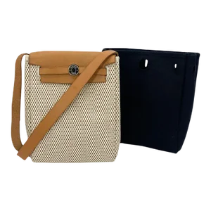 Hermes Herbag Tpm Mini Black and Beige Sangles Canvas