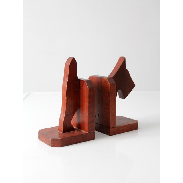 Vintage Carved Wood Dog Bookends Pair For Sale - Image 12 of 14