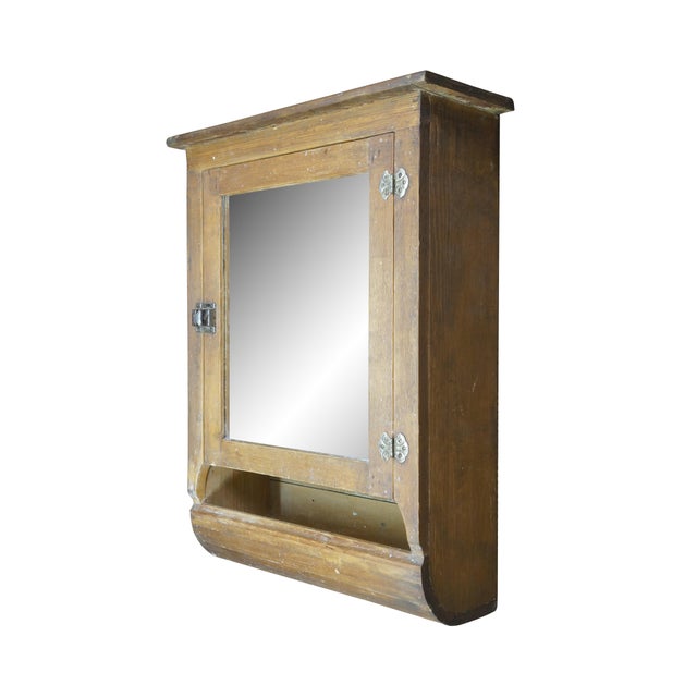 English Antique Oak Mirrored Bathroom Apothecary Medicine Cabinet Cupboard 26" For Sale - Image 3 of 18
