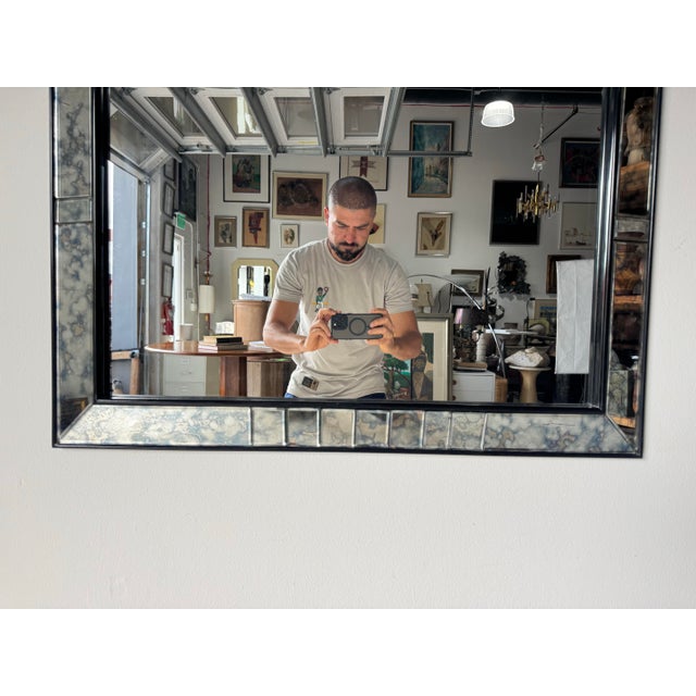 Black 1960s Hollywood Regency Black Framed Distressed Wall Mirror/ Sold For Sale - Image 8 of 12