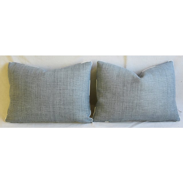 Designer Peacock Feather Linen Feather/Down Pillows 22" X 16" - Pair For Sale - Image 10 of 13