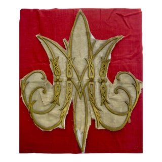 Large Gold Embroidery Monogram Banner Fragment 1800 Hundreds For Sale