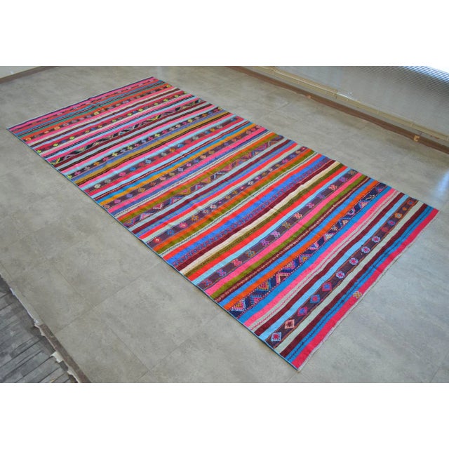 Turkish Kilim Jajim Rug. Hand woven braided area rug made of wool on cotton. Used, in very good condition. Age appropriate...