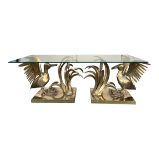 1970s Christian Techoueyres Bronze Pelican and Reed Coffee Table For Sale