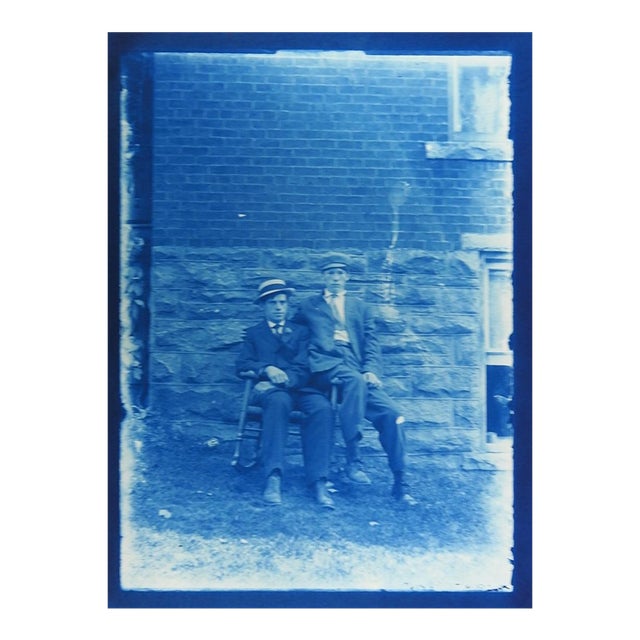 Vintage Eric Weller Blue Cyanotype Male Friends Portrait Photograph Print For Sale