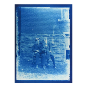 Vintage Eric Weller Blue Cyanotype Male Friends Portrait Photograph Print